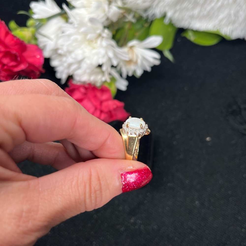 Genuine 14 Karat Gold Opal and Diamond Ring - Picture 10 of 16